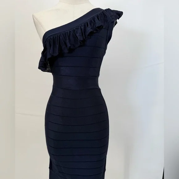 French Connection Navy Blue One-Shoulder Dress Size 2 - Picture 5 of 16